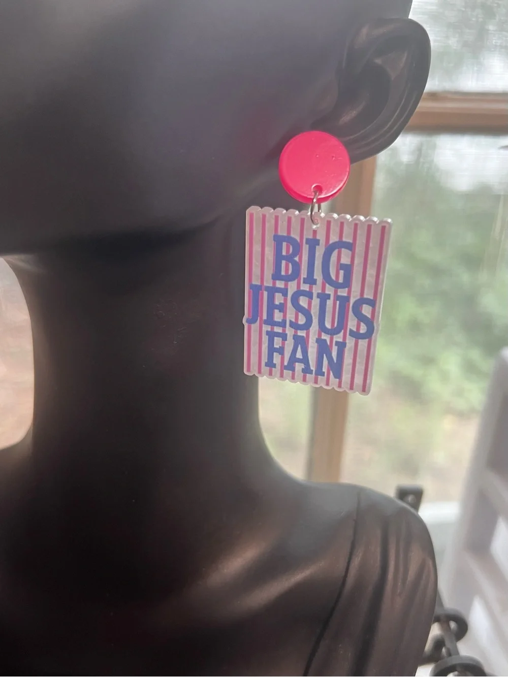 Big Jesus Fan Statement Earrings - Hot Pink & Blue - Picture 2 of 2